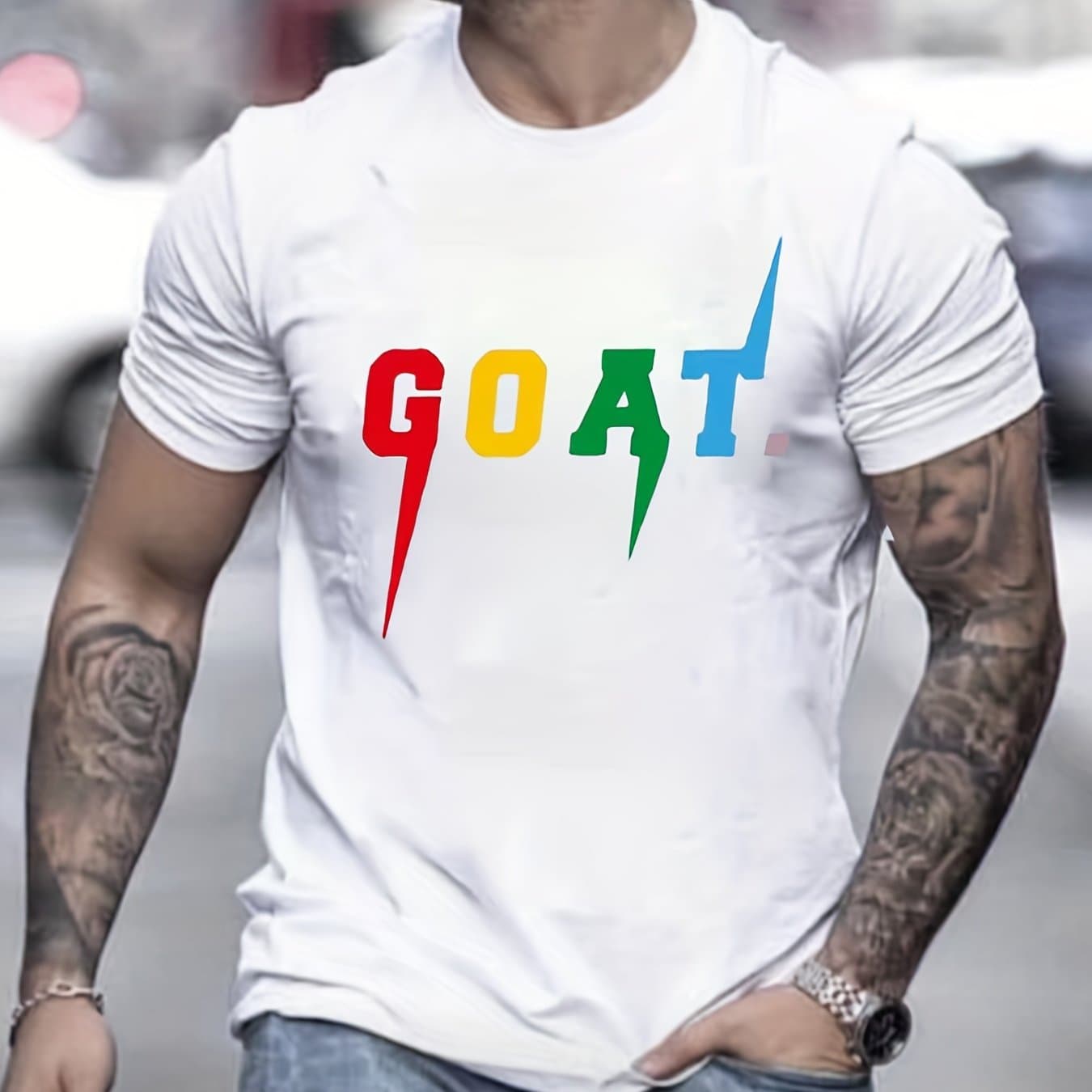 TEMU Men's Short-sleeve T-shirt With A Round Neck, , New Casual Summer Wear