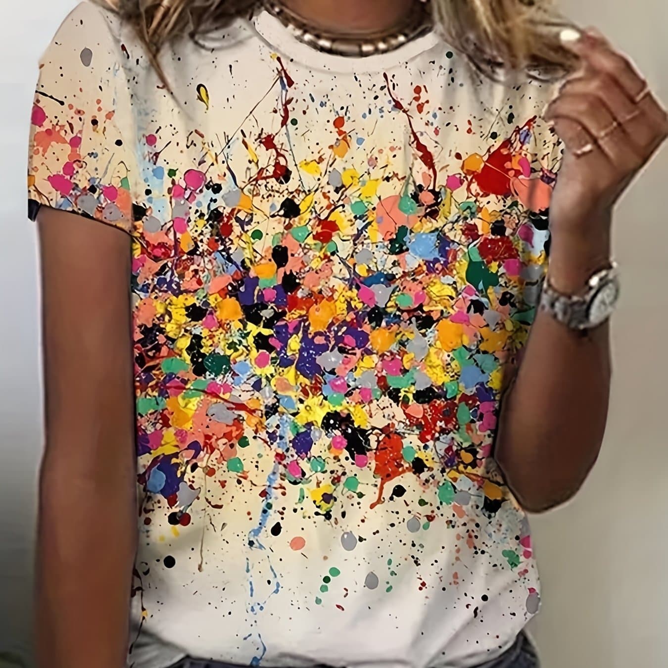 TEMU Abstract Casual Sailor Collar Loose T-shirt