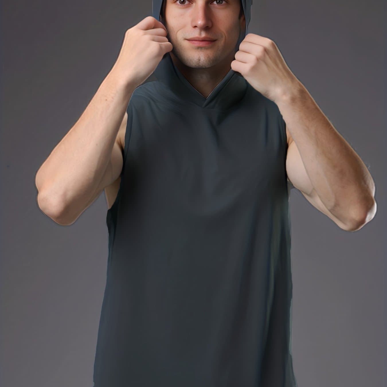 TEMU Men' Hooded Tank Top, Active Quick Dry Breathable Slightly Stretch Crew Neck Sleeveless Shirt, Men's Clothing For Summer Outdoor