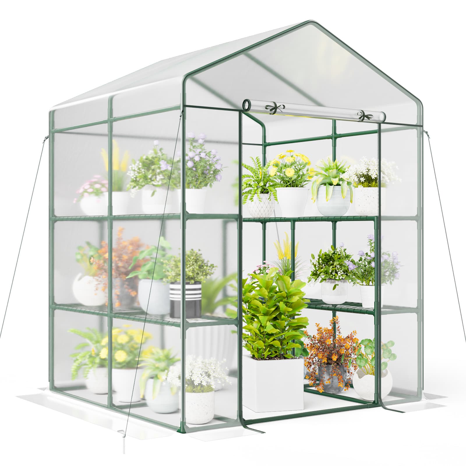 TEMU Costway Walk-in Greenhouse W/ 3 Tiers 8 Shelves, Pvc Cover, Roll-up Zippered Door, Heavy-duty Metal Frame, Outdoor Indoor Portable , Winter For Garden Yard