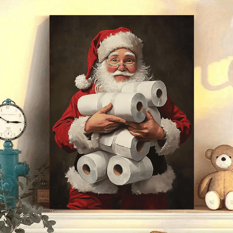 TEMU Santa Claus With Toilet Paper Rolls - Wooden Canvas Art, Decor, 12x18 Inches-wrapped Canvas