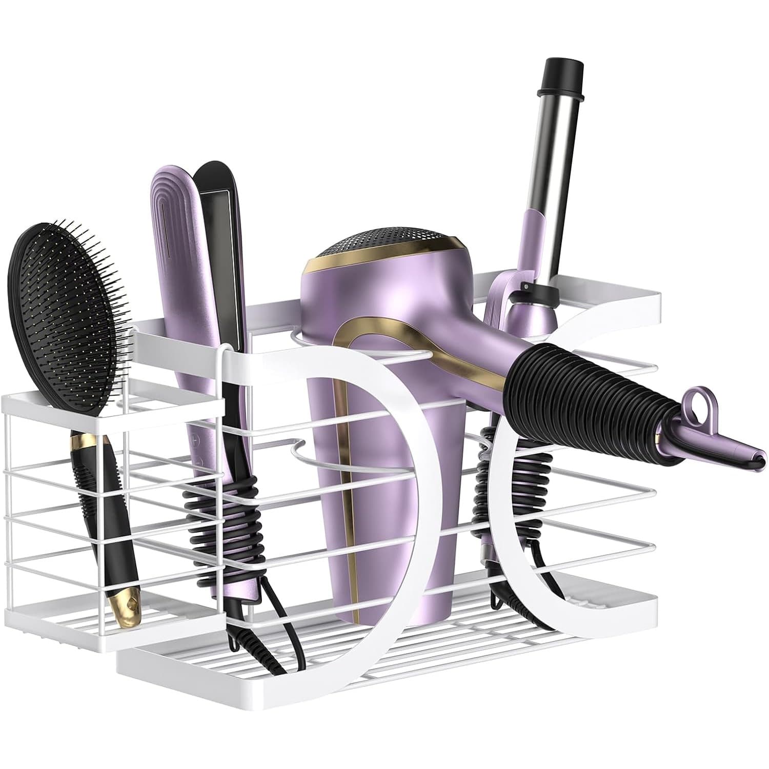TEMU Hair Dryer Holder Station/wall Mounted Metal With Self-adhesive Pads, Organizer For Hairdryer Tools And Accessories, Storage For Brushes, Straightener, And Flat Iron