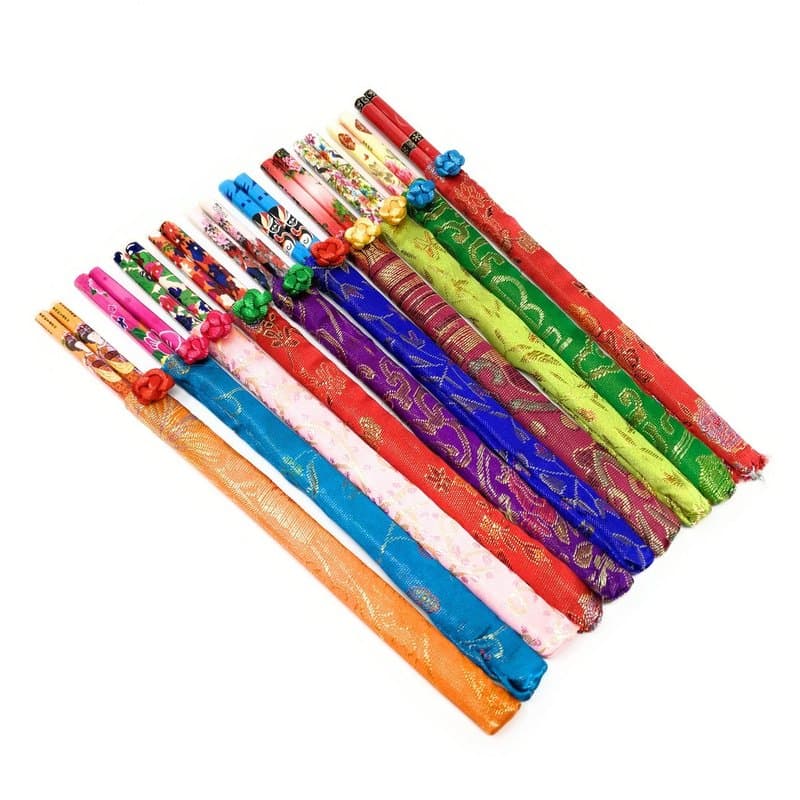 TEMU 20 (10 Pairs) Elegant Bamboo Chopsticks With Brocade Pouch By [ Colors May ] .