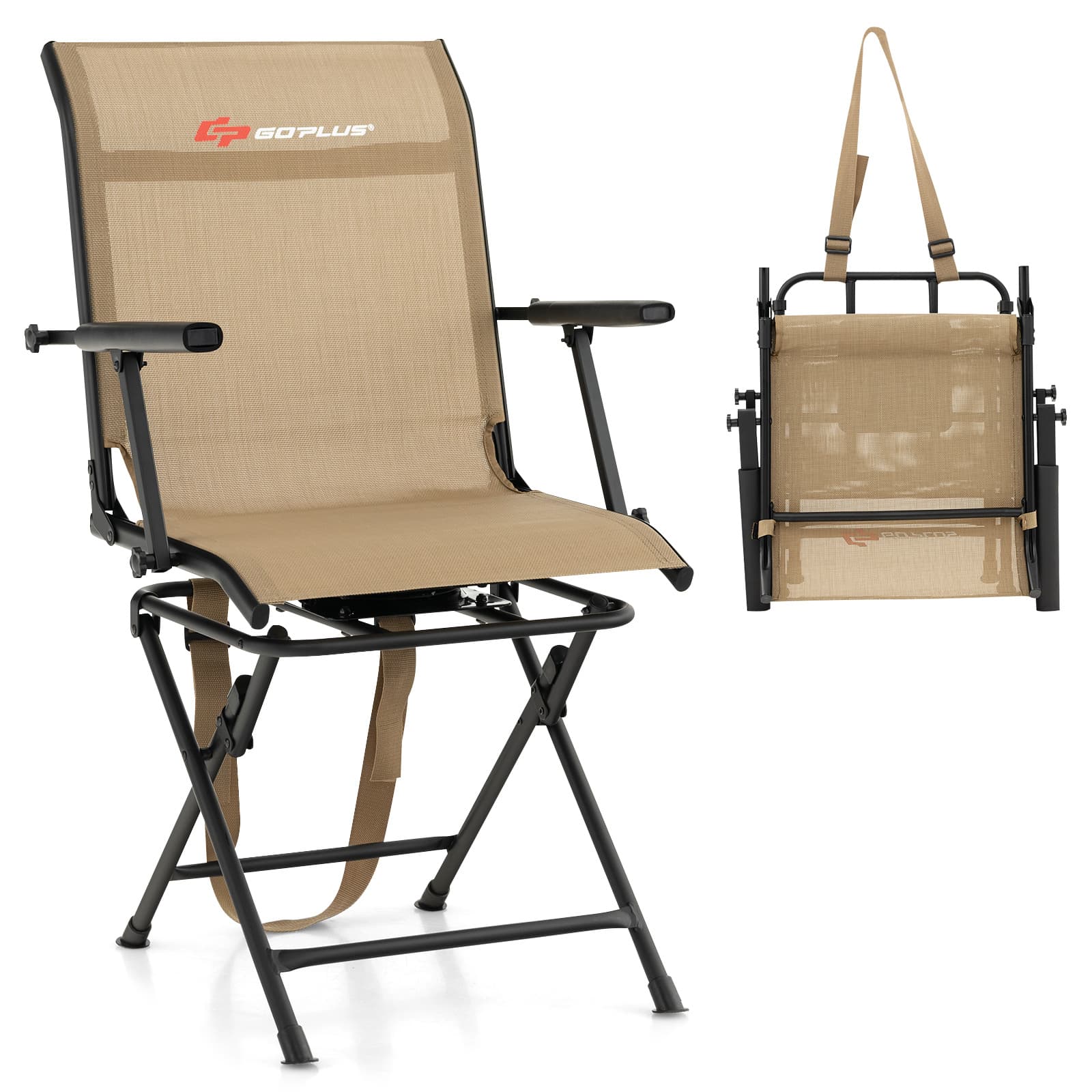 TEMU Costway Swivel Hunting Chair, Multi-position Hunting Chair, W/ Mesh Back, Wide Armrest & No-sink Footpads, Mesh Swivel Blind Chair, Chair, Hunter Chair, Suitable For Outdoor Activities