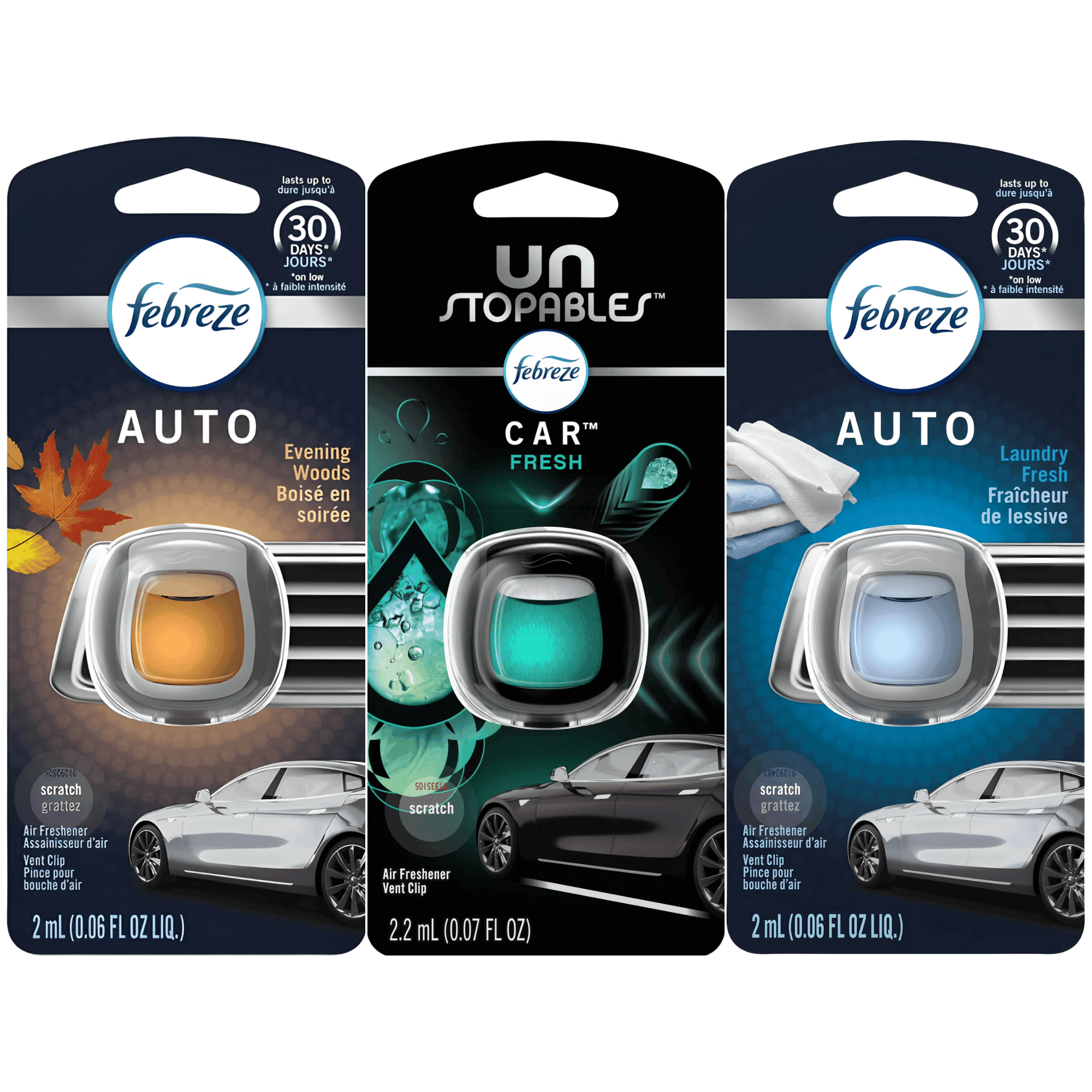 TEMU Febreze Auto Car Vent Clip Air Freshener, 3 Count Pack: Fresh, Evening Woods, , Odor Eliminator For Strong Odor