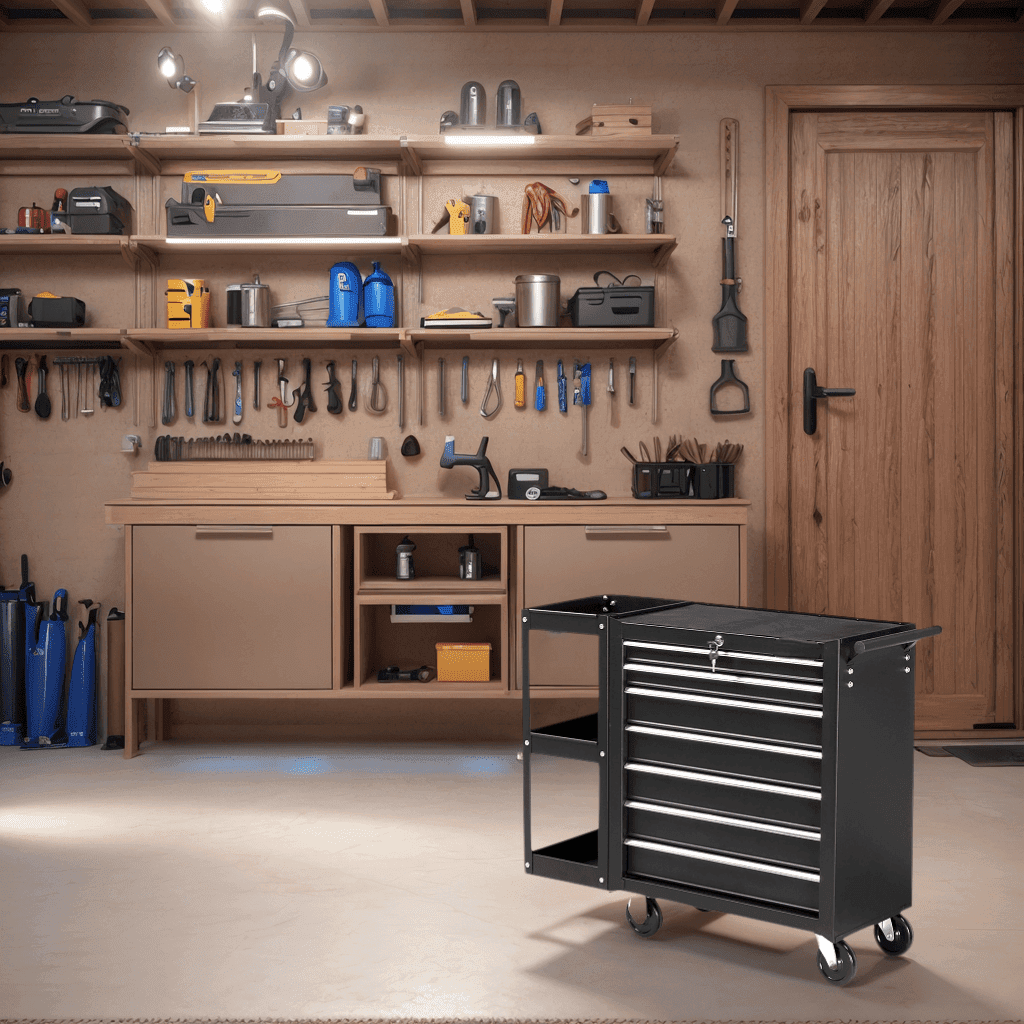 TEMU 7-drawer Rolling Tool Chest With Side Shelves, Tool Storage Side Cabinet W/lockable Wheels, Top Cushion & Drawer Liners, Tool Organizer Box For Garage, Warehouse &
