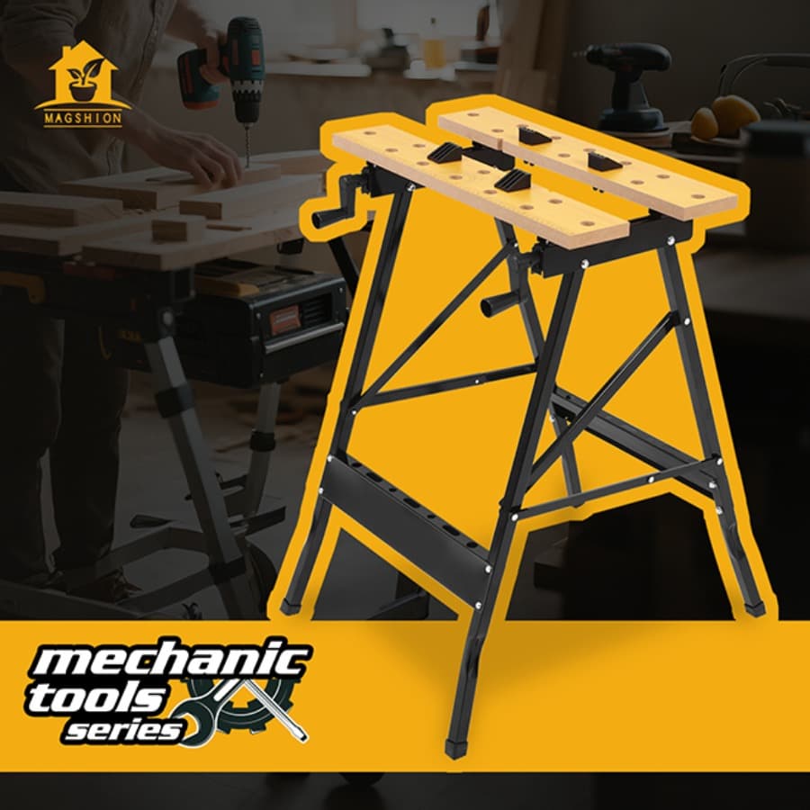TEMU Adjustable Workbench - Portable Foldable , With Measuring Ruler And Protractor - Ideal For Garage, Home, Diy, And Carpentry,