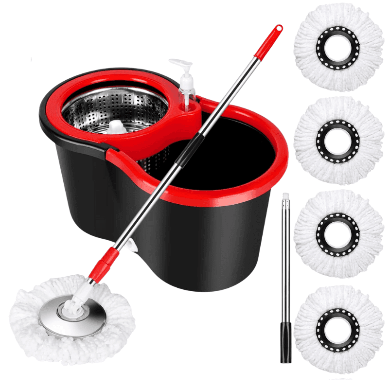 TEMU Mop And Bucket Set, Mop And Bucket With Wringer Set And Microfiber Mop Refills, Stainless Steel, Extended Handle Spinning Mop For Floor Cleaning
