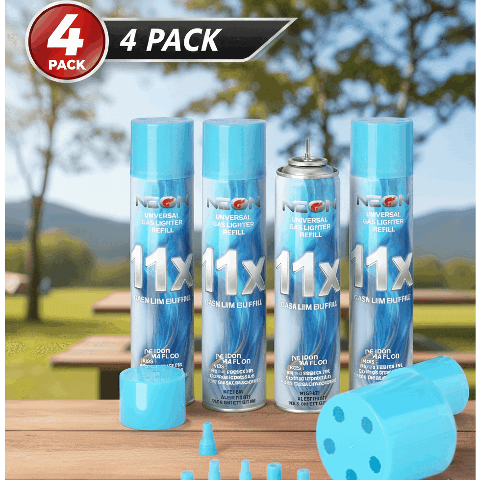 TEMU Refill, 11x Ultra- Butane Fuel, 300ml Premium Lighter Fluid With Metal Nozzle & 5 Butane Gas Refill Adapters For Refillable Jet Flame Lighters, Torches, And Culinary Use, 4 Cans