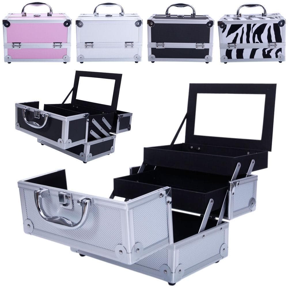 TEMU Professional Makeup Train Case, Large Capacity Aluminum Cosmetic Trolley Organizer, Portable Jewelry Storage Box With Adjustable Dividers & Lockable Keys, Travel Makeup Artist Tool Box