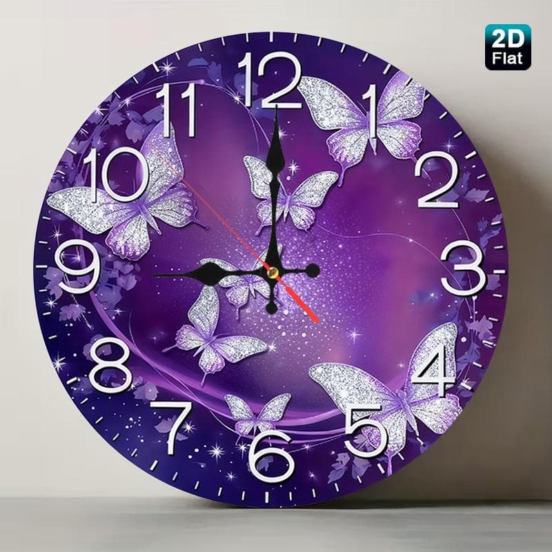 TEMU 1pc Silver Purple Wall Clock Gorgeous -style, Silent Round Clock, Battery-powered (aa Not Included), Home, Classroom, Office, School Decor, Holiday
