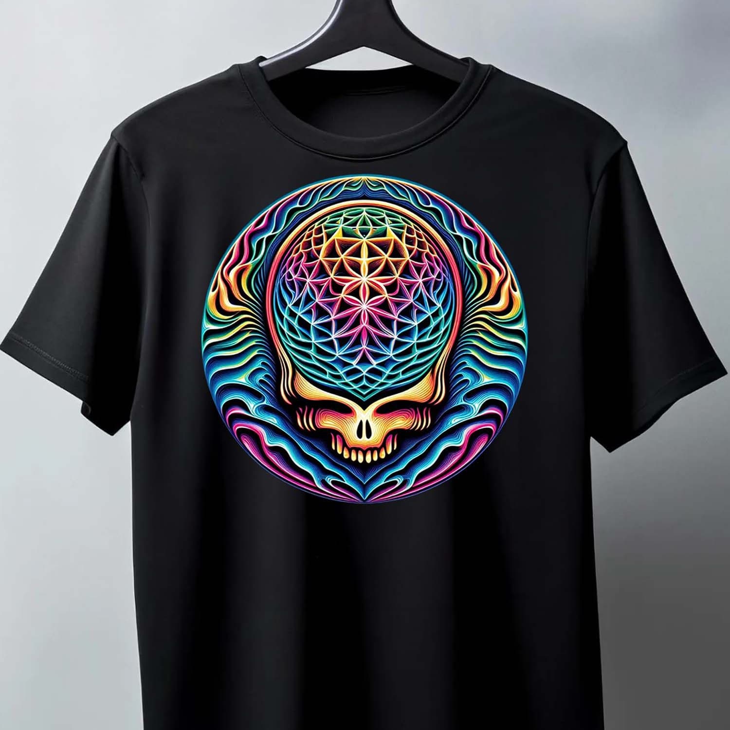 TEMU Men's T-shirt, Pure Cotton, Black, "flower " Print