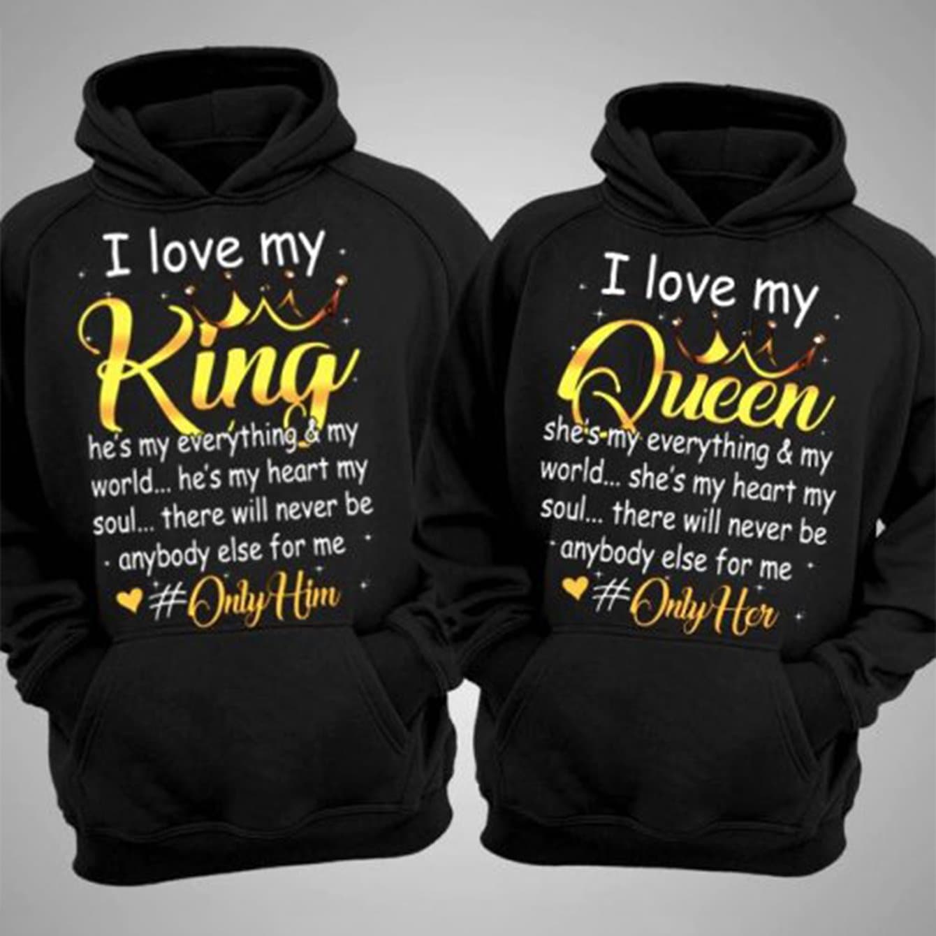 TEMU 1 Piece I Love My King Or I Love Hoodie - And Stylish Black Hoodie With Decorative Heart Accents, Perfect For Couples To Wear - Comfortably And Emotions, Suitable For Any Occasion