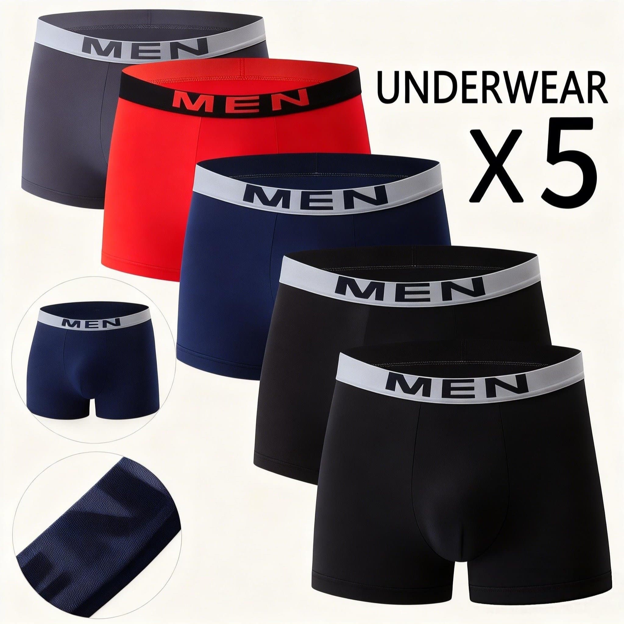 TEMU 5 Pieces Set Of Men's Breathable Boxer Underwear Solid Color, Casual Sports Underwear 5 Pieces In 1 Package Random Color