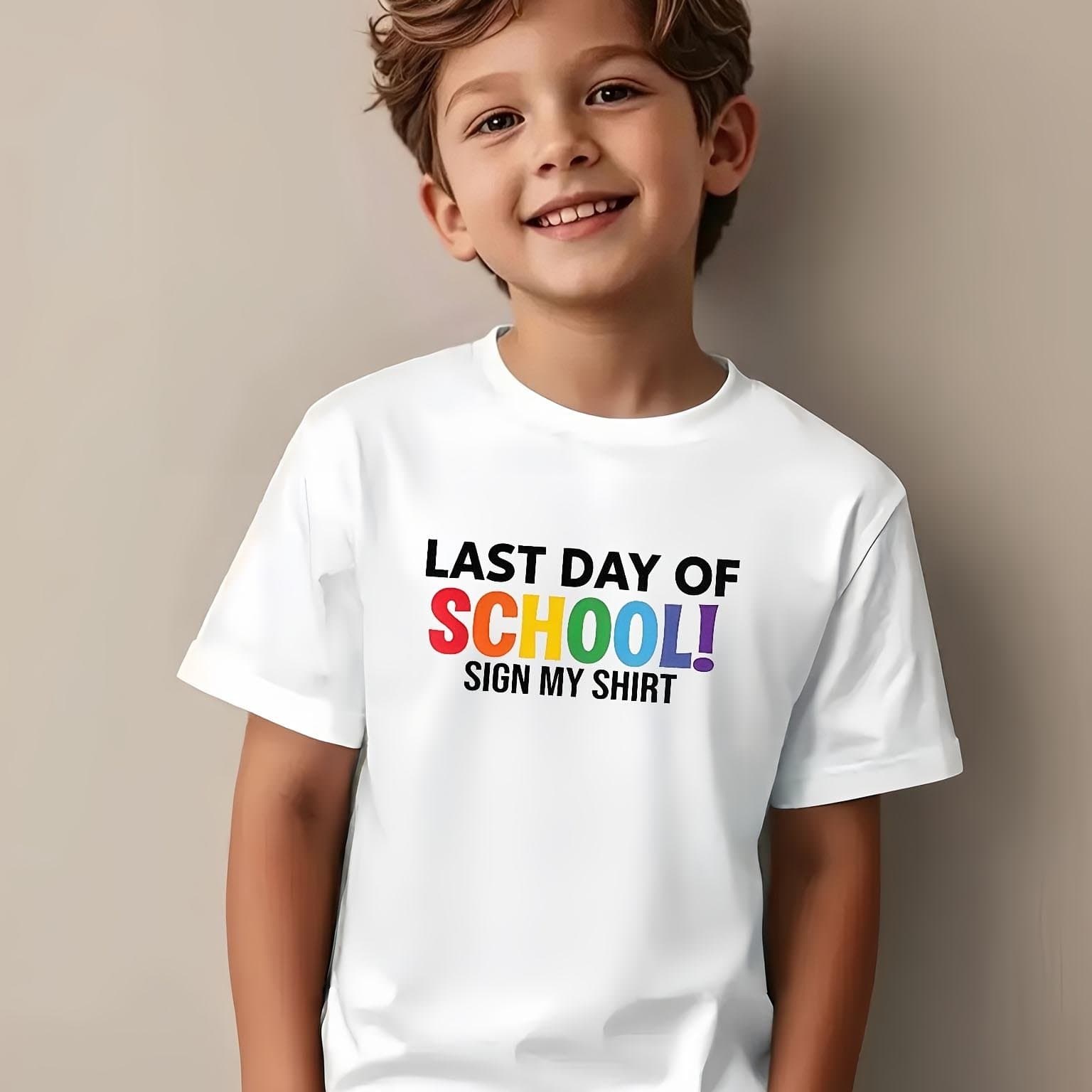 TEMU Of School! Colorful Celebration T-shirt - Casual Wear For Boys, Perfect For End Of School Year Events, Fun And To Sign And !