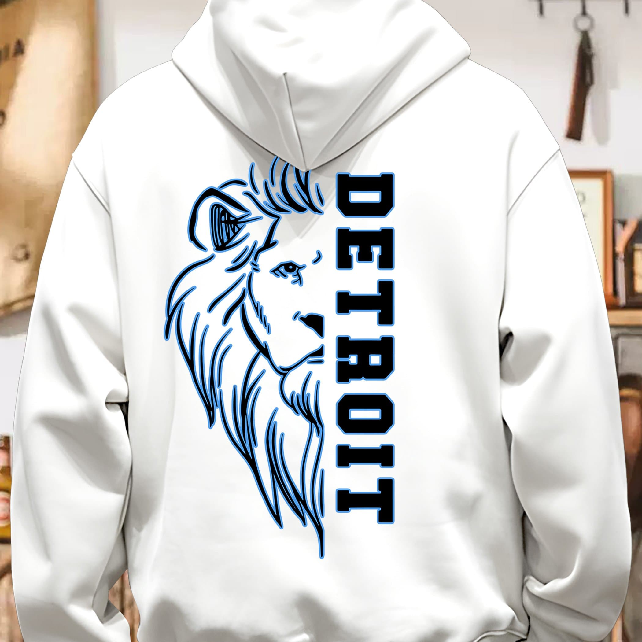 TEMU Detroit Football Cotton Hoodie - Relaxed Fit, Classic Crew Neckline - Perfect For Fall And Winter Season, Ideal For Casual And Daily Wear, Trendy And Fashionable Apparel