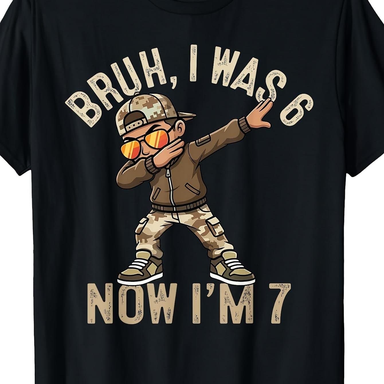 TEMU I Was 6 Now I’m 7 Fun - Trendy Dab Design With Camouflage , Sunglasses & Jacket - Ideal For Kids Birthday Celebrations & Age Milestones