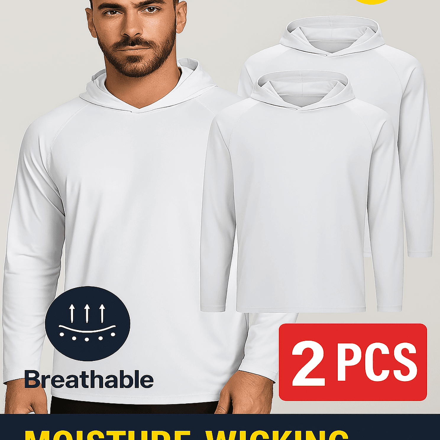 TEMU 2 Pack Men' Upf 70+ Sun Protection Lightweight Hoodie Performance Long Sleeve Spf Uv Shirt For Fishing Running