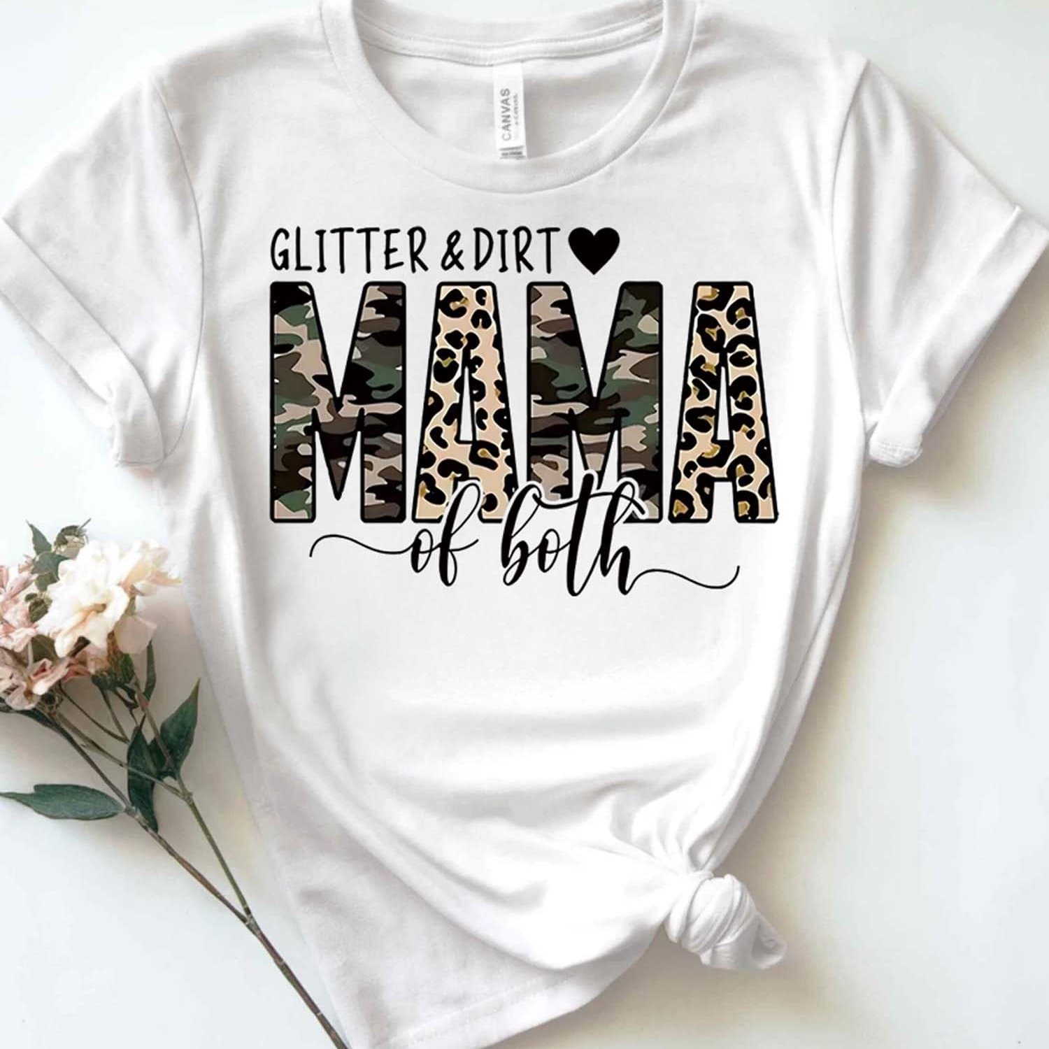 TEMU Women' Pure - Cotton T - Shirt: "glitter & Dirt Mama" Camo And Leopard Theme 1