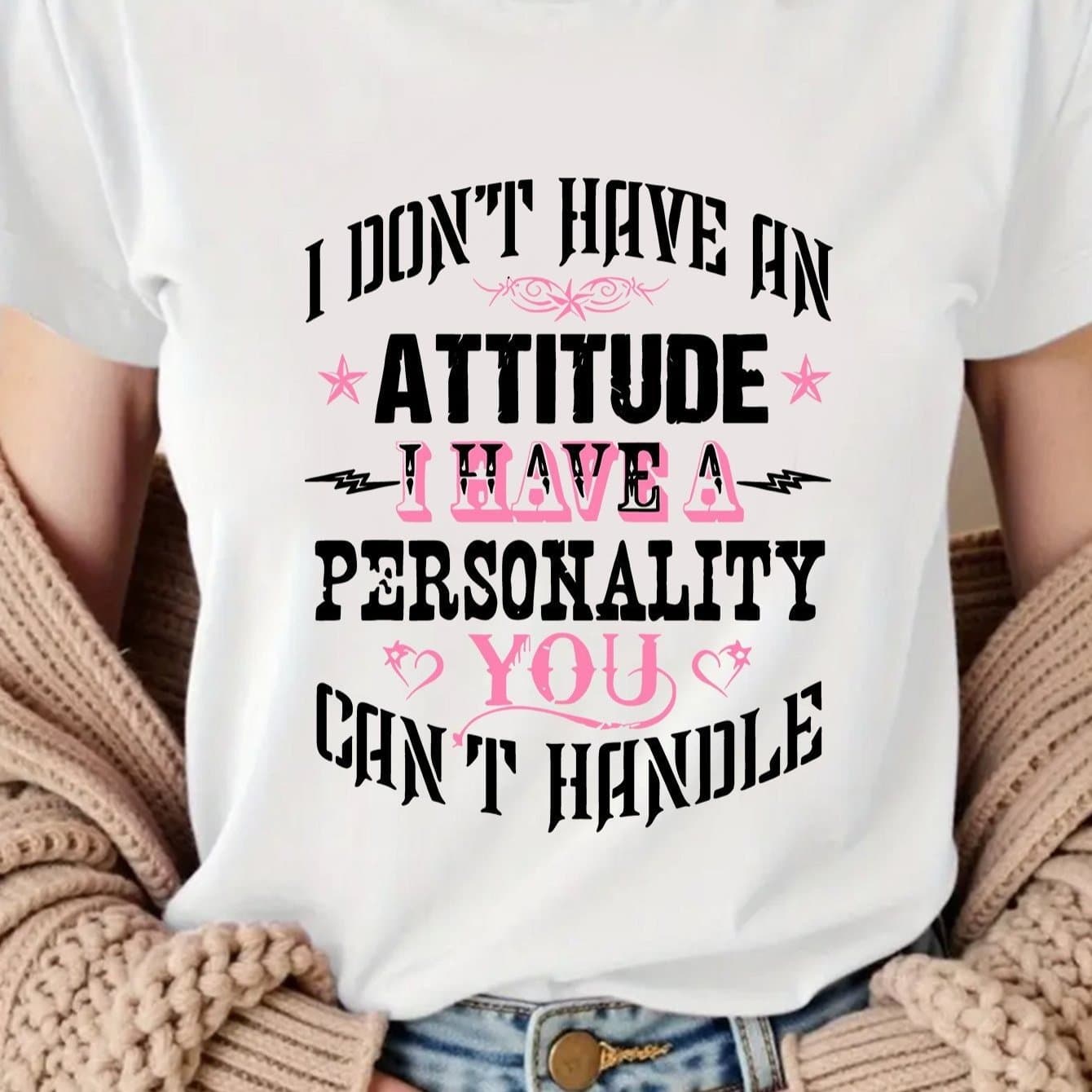 TEMU Casual Black Short Sleeve T Shirt With I Dont Have I Have A Personality You Cant Handle Text And Star Decorations