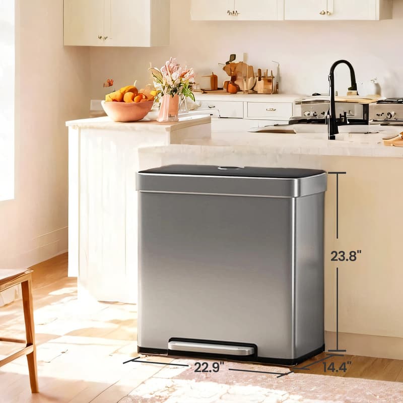 TEMU 2 X 8 Gallon Dual Compartment Kitchen Trash Can, Soft Close, Stainless Steel thumbnail 2
