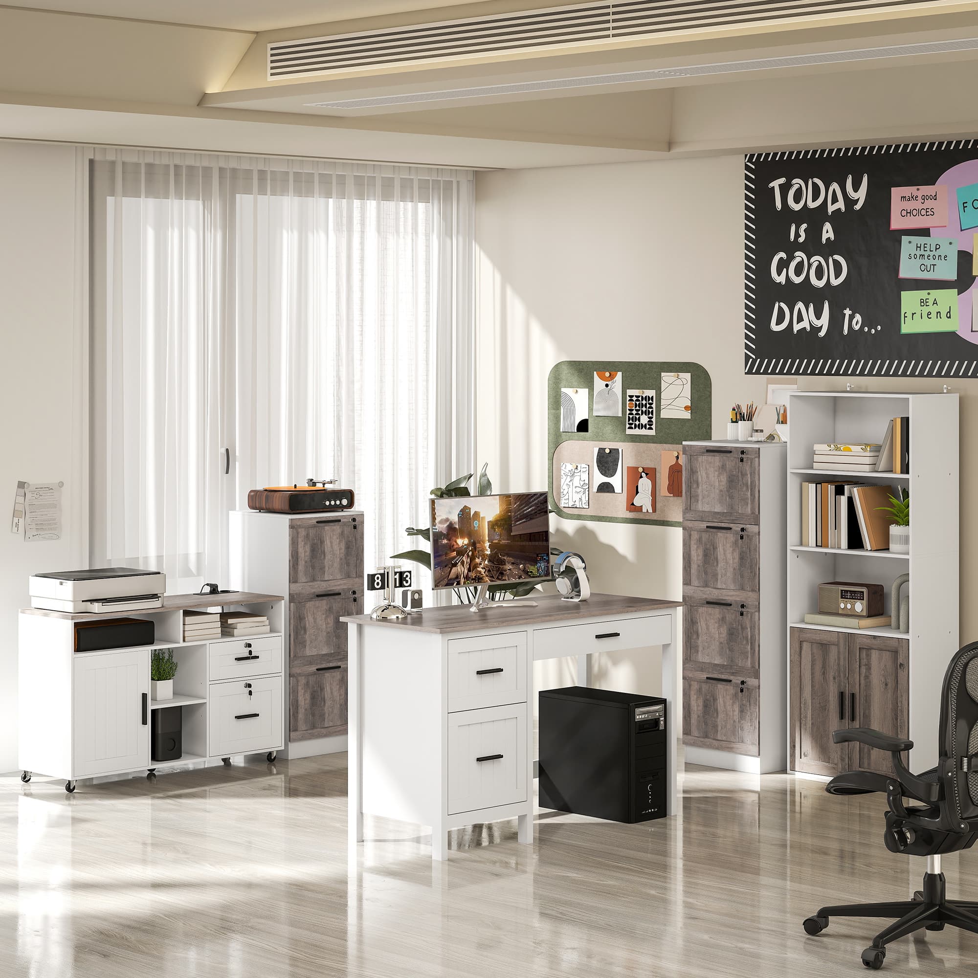 TEMU Mobile Filing Cabinet With Charging Station And Usb Ports, Printer Stand With Lockable Drawers And Storage Shelves For Home Office, White