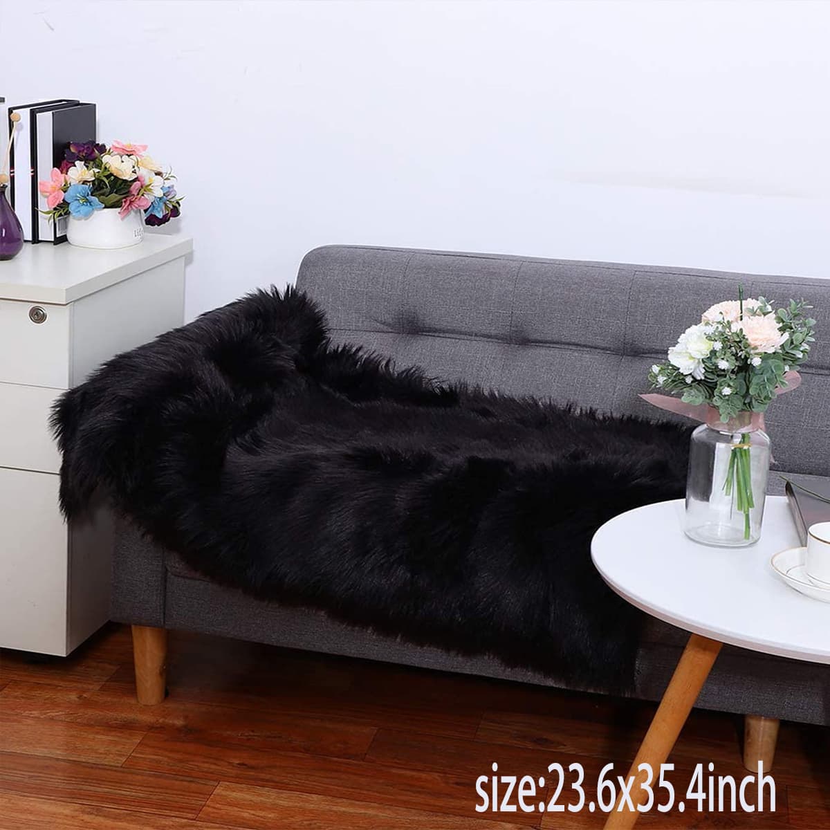 TEMU 1pc Soft Fur Rug, Fluffy Shag Area Rug, Non-slip Rug For Bedroom, Living Room, Bedroom, Black