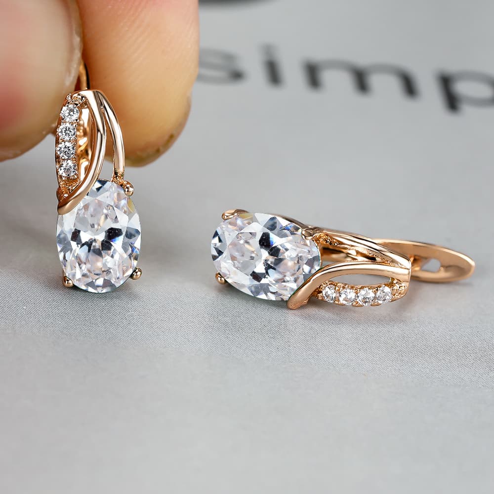 TEMU Elegant And Fashionable Oval Cut Synthetic Zirconia, Synthetic Zirconia Earrings, Vintage Synthetic Zirconia Earrings, Bridal Wedding Jewelry Gifts