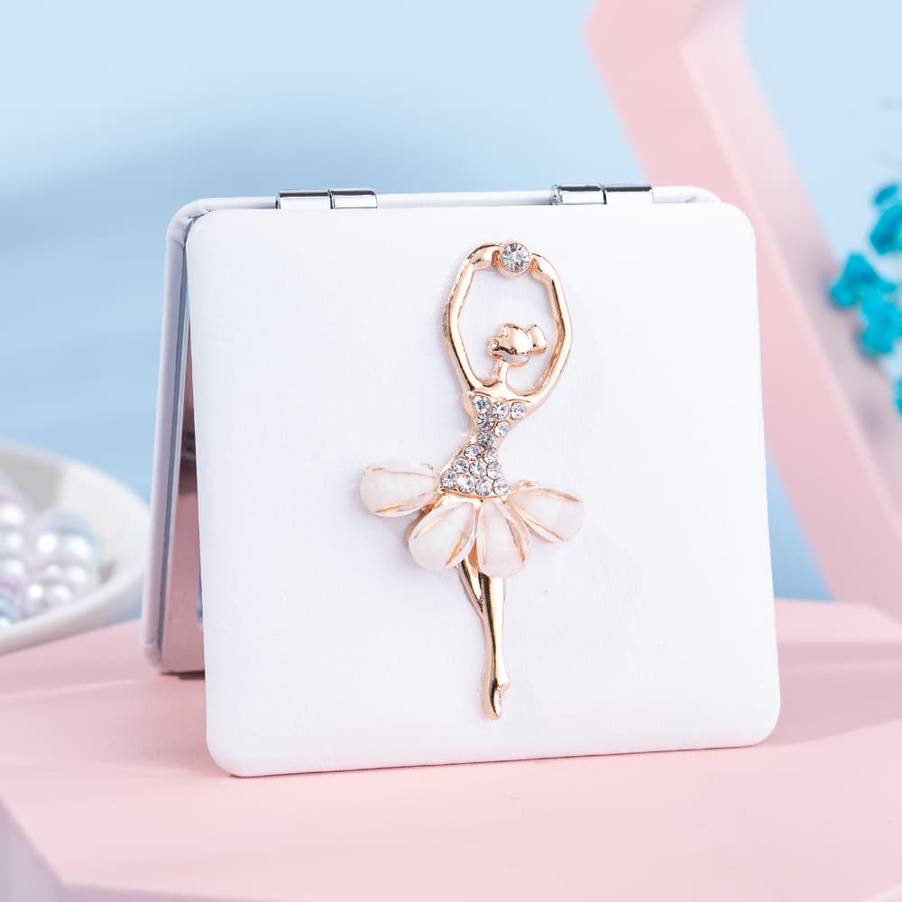 TEMU Women' 2-sided Mirror With 1:1 Normal & 1:2 Magnifying - Ballerina Synthetic Leather Cover, Compact Folding Portable Makeup Mirror Suitable For,, - Mirror With Synthetic Leather Frame