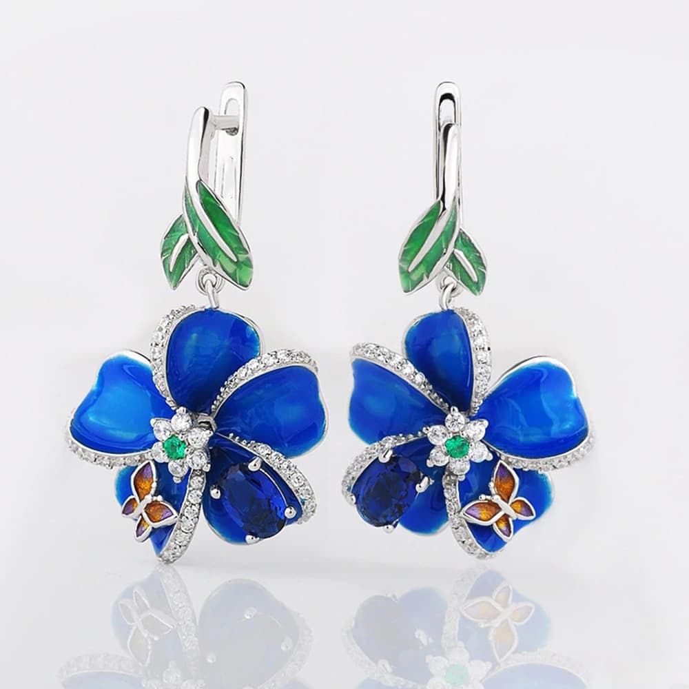 TEMU Creative Floral Earrings Featuring -shaped Synthetic Flowers And Zirconia Stones, Stylish And Unique For Women