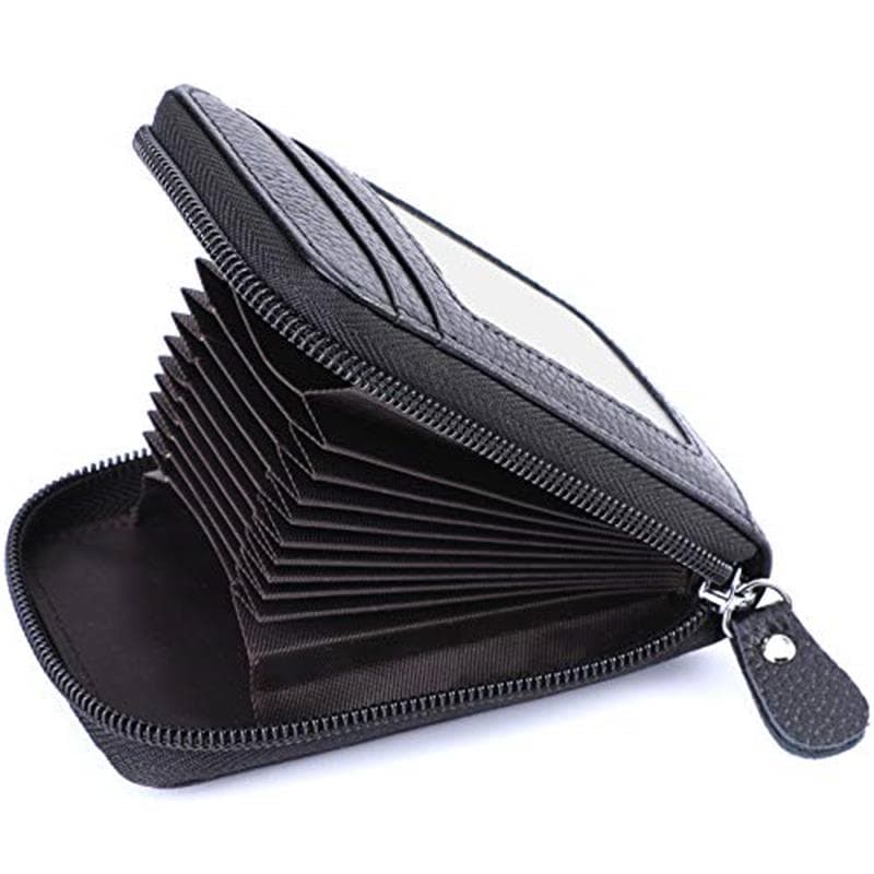 TEMU Genuine Leather Anti-theft Credit Card Wallet With Zipper Closure - Slim Holder With Multiple Compartments, Cash Pocket & Id Window, Unisex For , & Travel, Durable & Stylish Design ()