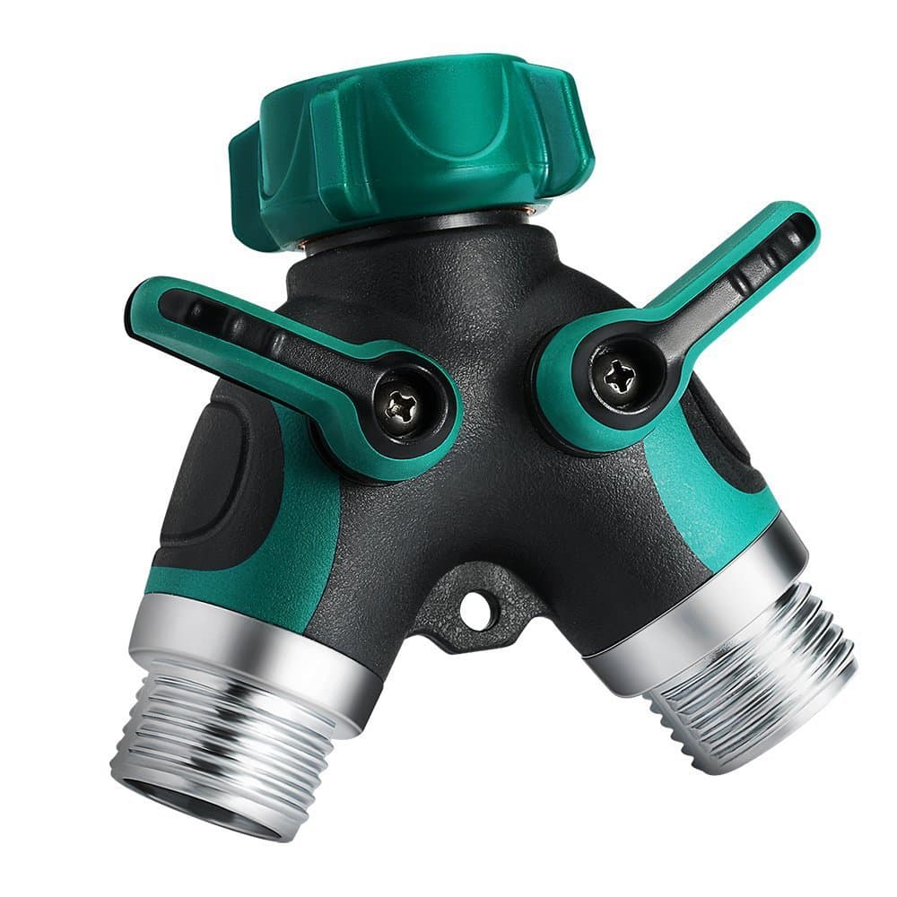 TEMU 1pc Alloy Y-shaped Outdoor Splitter, One-to-two Garden Accessory, Three-way Water Distributor Connector With Faucet Valve Switch