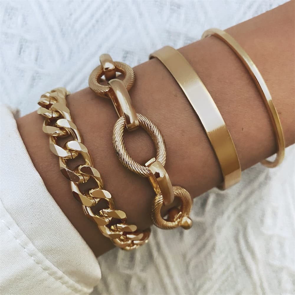 TEMU 4pcs Punk Metal Big Thick Chain Bracelet For Women Geometric Twist Chain Bangles Bracelet Fashion Jewelry