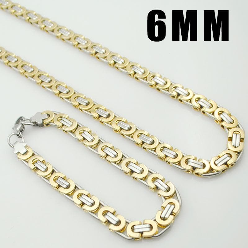 TEMU Classic Men's Jewelry Set Fashion Egyptian Byzantine Flat Bracelet Necklace Set