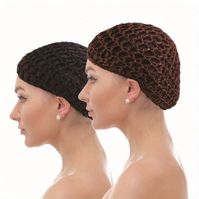 TEMU 2pcs Women Rayon Hair Net Sleeping Bun Crochet Knit Hat