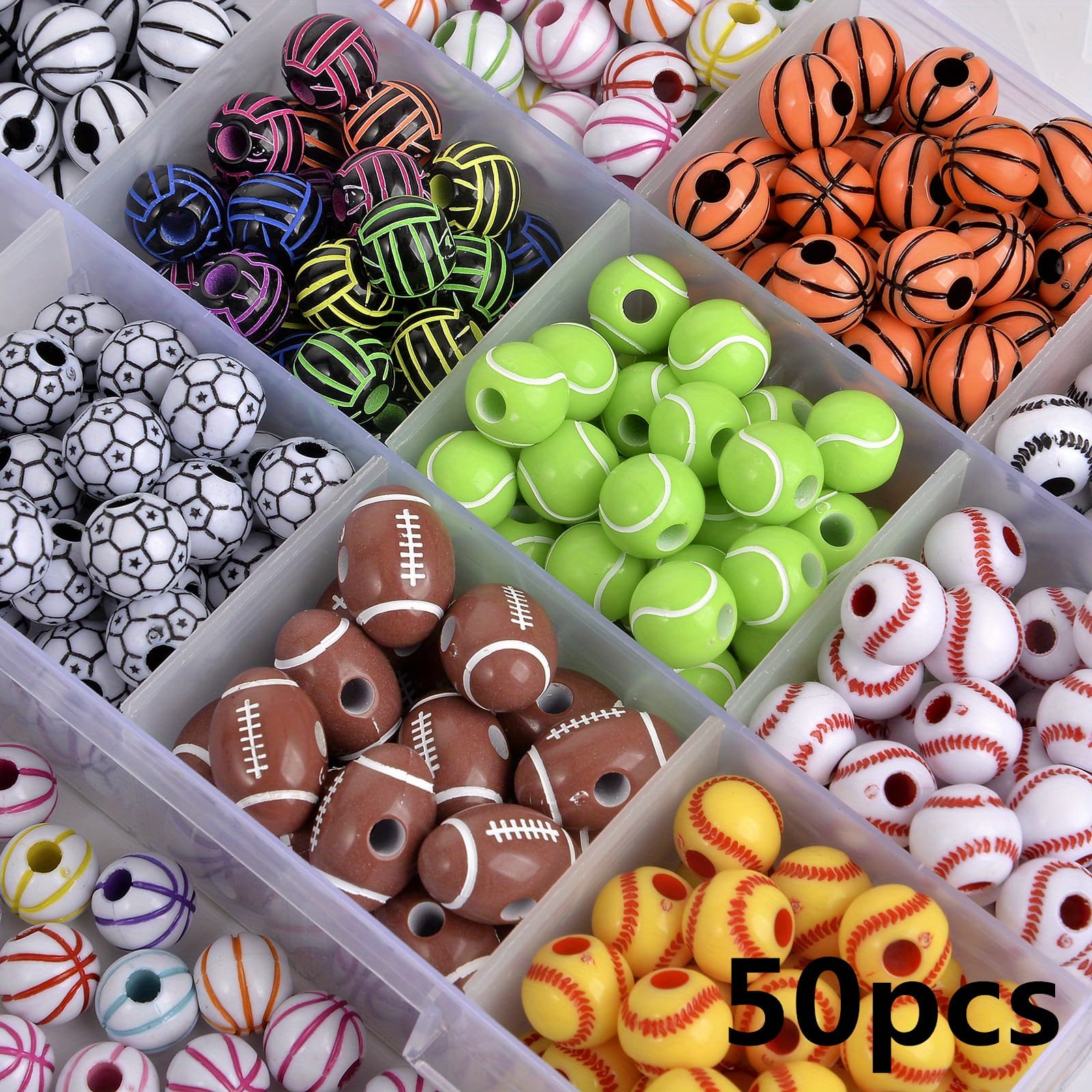 TEMU Acrylic Loose Spacer Beads For Making Jewelry Such As Bracelets And Necklaces, Including Sports Themes Like Basketball, Football, , Tennis, And Volleyball