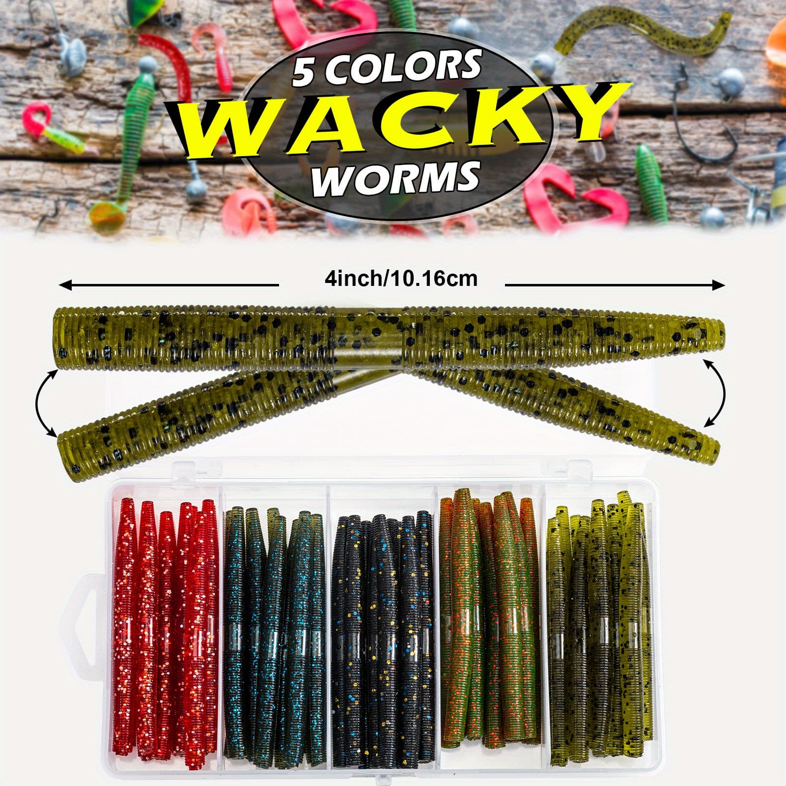 TEMU 50pcs Worms Fishing Lures Kit, Soft Plastic Bait For Freshwater Saltwater Trout, 3" 4"