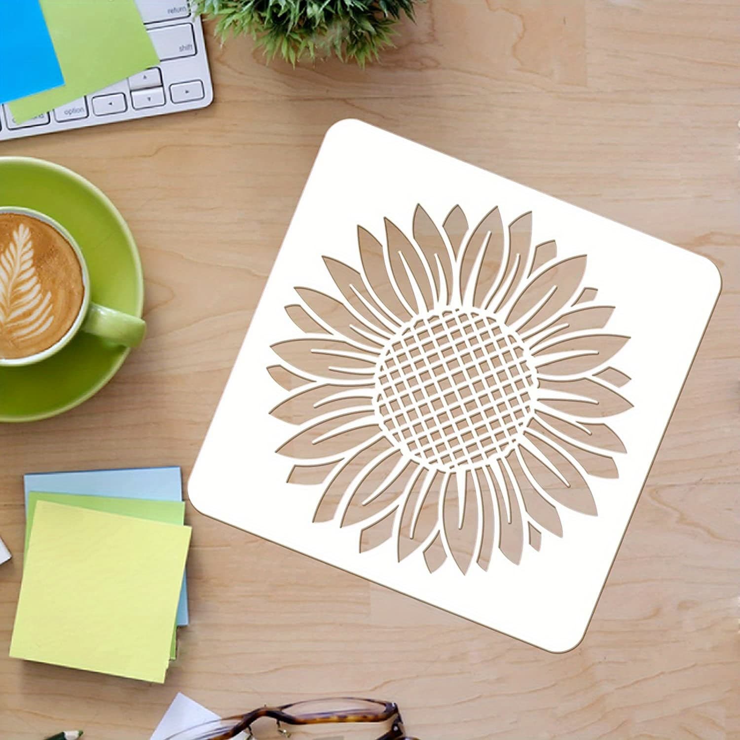 TEMU 1pc Sunflower Stencil Template 30x30cm Plastic Large Flower Drawing Painting Stencils Square Reusable Stencils For Painting And Diy Projects