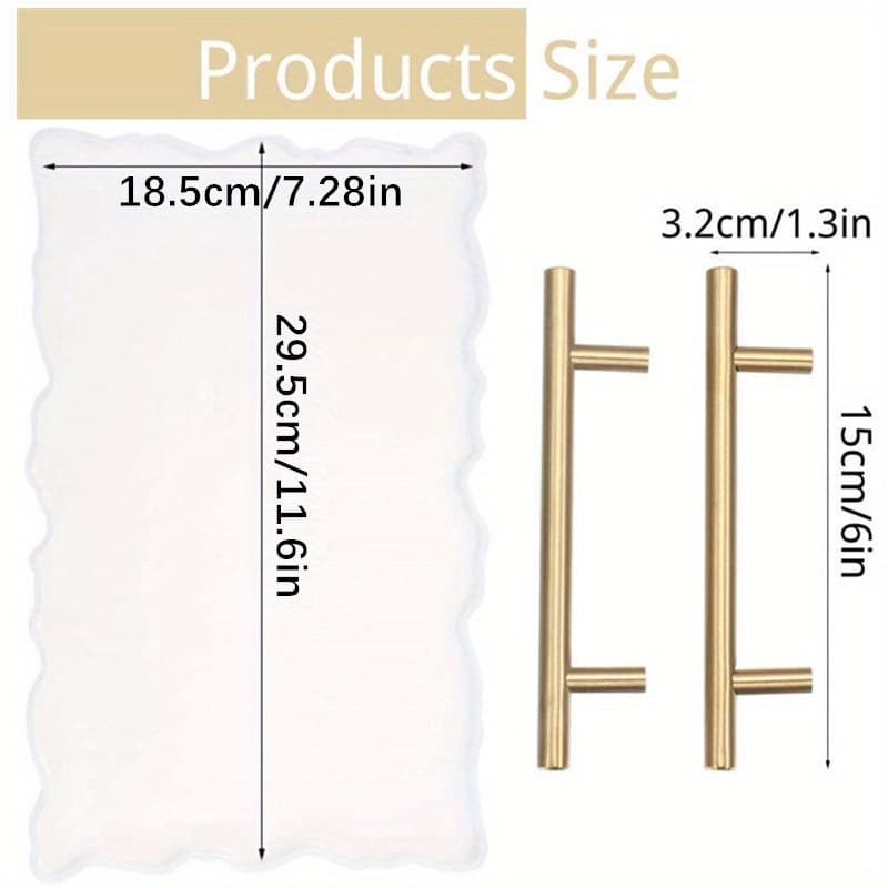 TEMU Silicone Resin Tray Mold, Large Irregular Tray Mold Epoxy Resin Mold With 2 Metal Handles Easy Demold Silicone Coaster Molds For Making Agate Tray