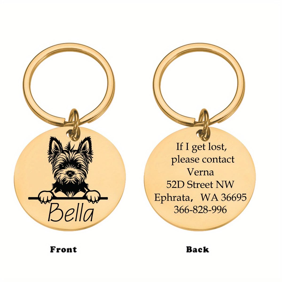TEMU Custom Engraved Golden Stainless Id Tag - Personalized & Contact Charm With Collar Attachment For Dogs, Dog Collar