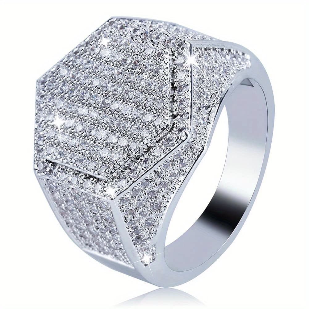 TEMU 1 Teenager's Hexagonal 18k Gold Plated 18k Gold Plated-plated Ring - Fashionable Hip-hop , Teenager's Domineering Business Ring As A Wedding Gift For Him, For Teenager, For Teenager
