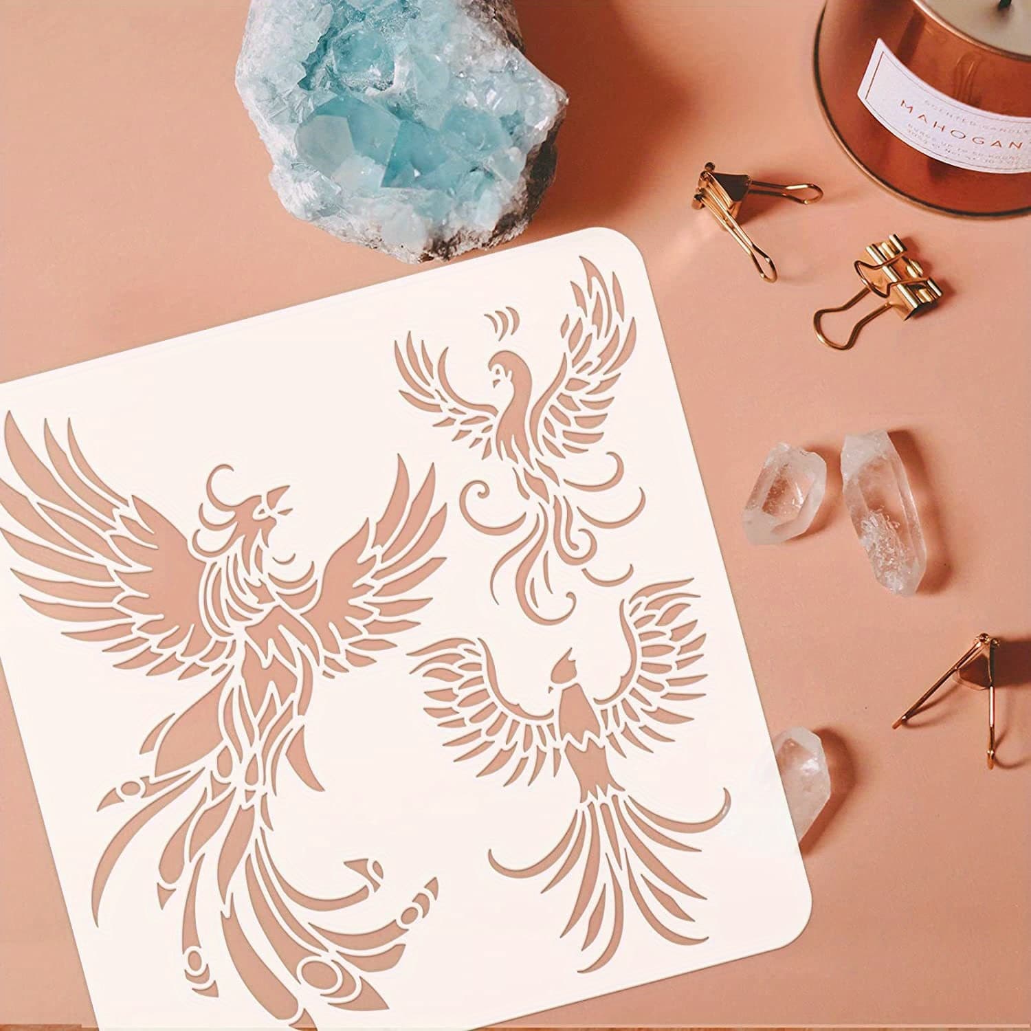 TEMU Reusable Phoenix Stencil 11.8" X 11.8" - Design Template For Diy Crafts, Wood, Wall, Fabric & Furniture Painting