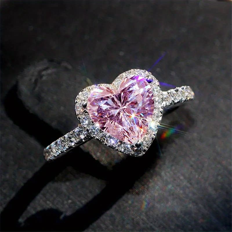TEMU Inlay Red Synthetic Gemstone Love Heart Ring For Women Bridal Proposal Engagement Wedding Ring Jewelry