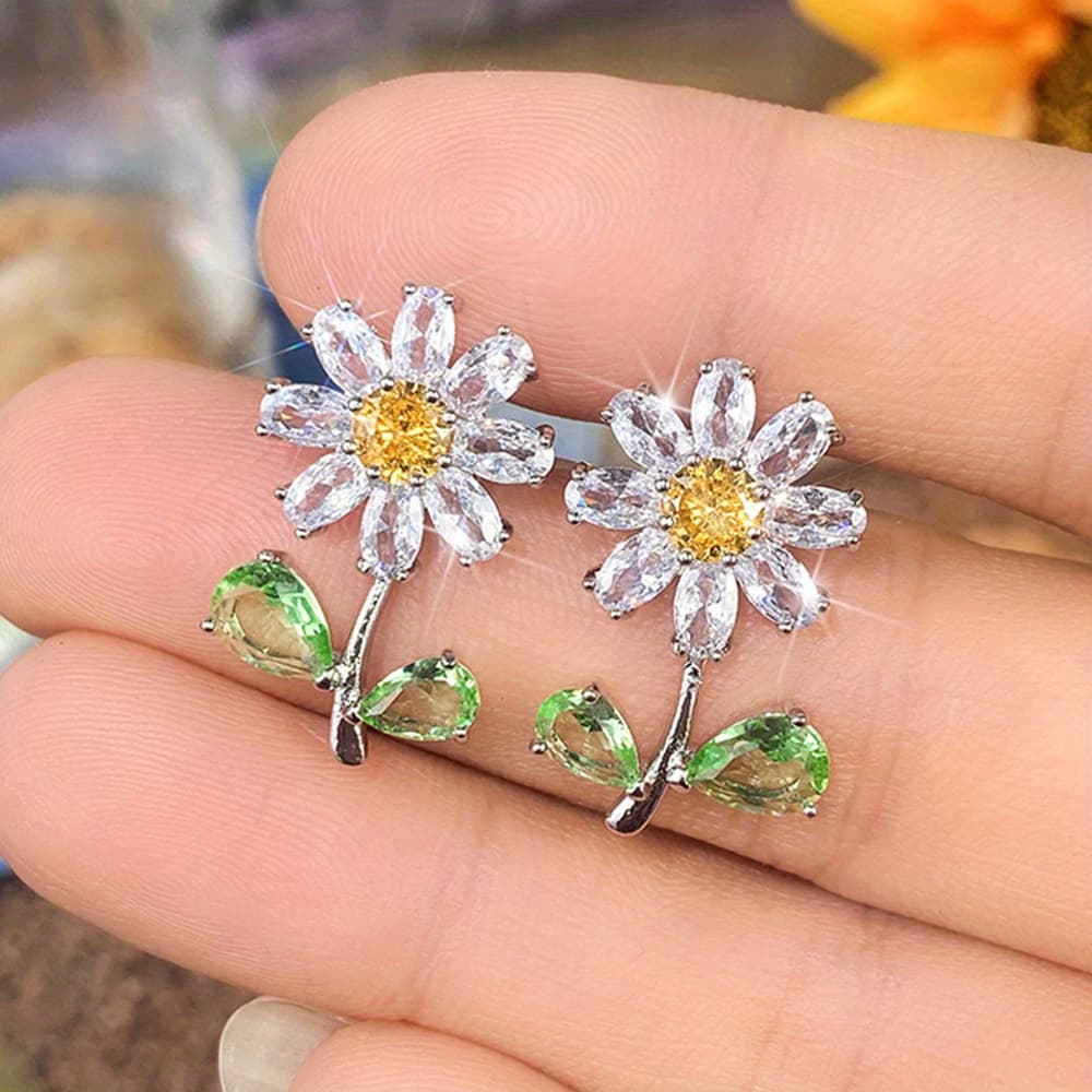 TEMU Flower Shape Synthetic Zirconia Stud Earrings For Women Lover Birthday Party Gift Jewelry