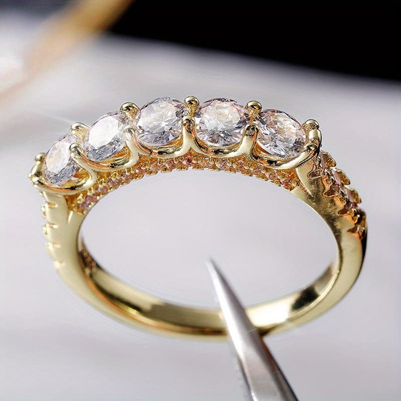 TEMU Trendy Golden Synthetic Zirconia Ring Engagement Wedding Ring For Women Ring Fine Jewelry Gifts