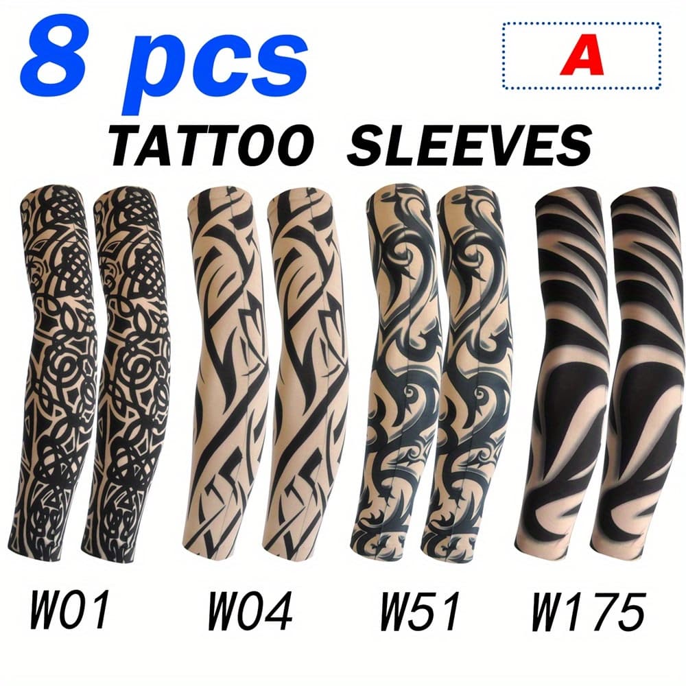 TEMU 8pcs Set Tattoo Arm Sleeves For Men And Women, Seamless Sleeves For Tattooed , Summer Cycling And Driving Cooling Arm Sleeves