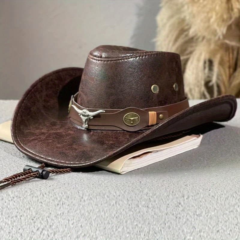 TEMU Cowhide Rivet Cowboy Hat Outdoor Sunshade Western Style Cowboy Hat,, Summer Hat, Vintage Look, , Lightweight Construction, Cowhide, Casual Hat, Nonstretch Fit, Hat Collectors,