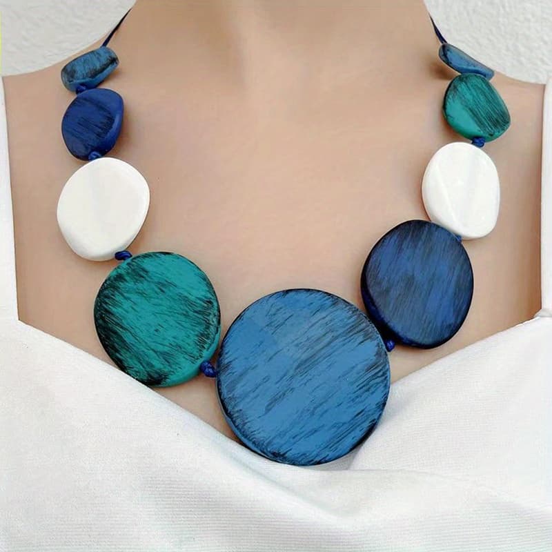 TEMU 1pc Fashion Resin Bead Pendant Necklace Women's Colorful Short Rope Necklace For Summer Travel Necklace Jewelry