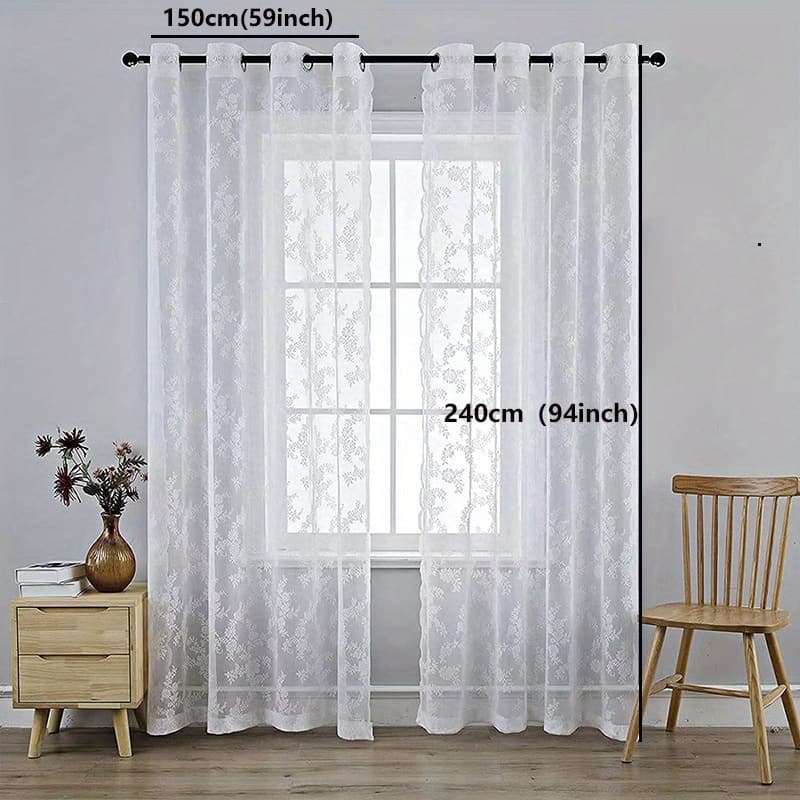TEMU 1pcfrench White Lace Perforated Partition Curtain