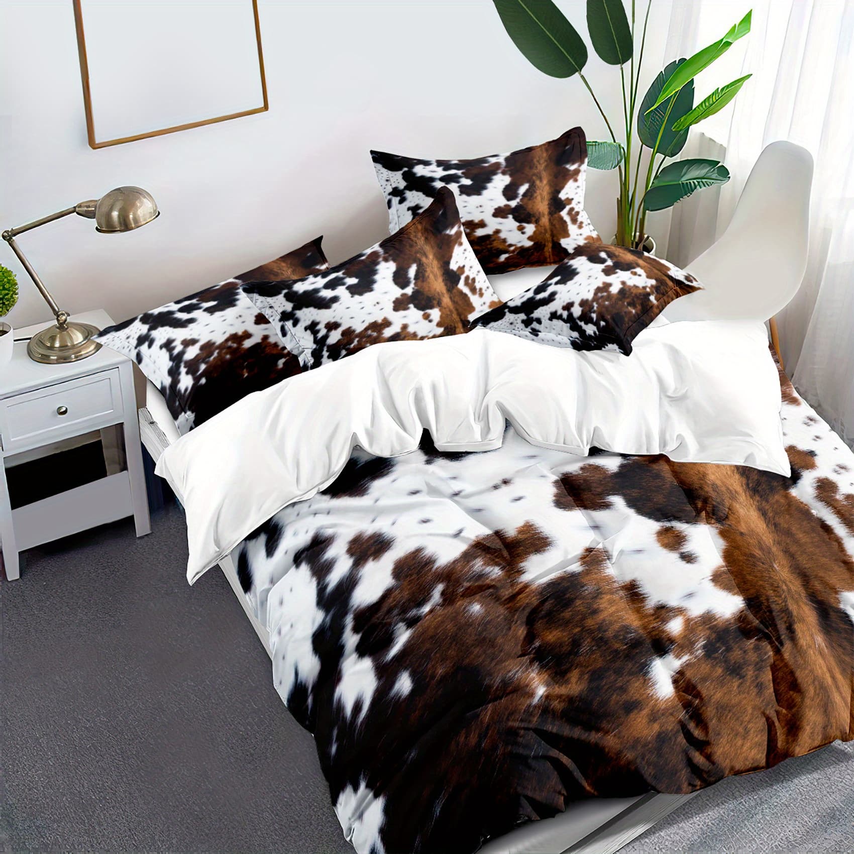 TEMU Brown And Pattern Yak Leather Bedding Set With Washable Microfiber Duvet Cover, Soft And Comfortable, Does Not Comforter, Or 3pcs Sets.